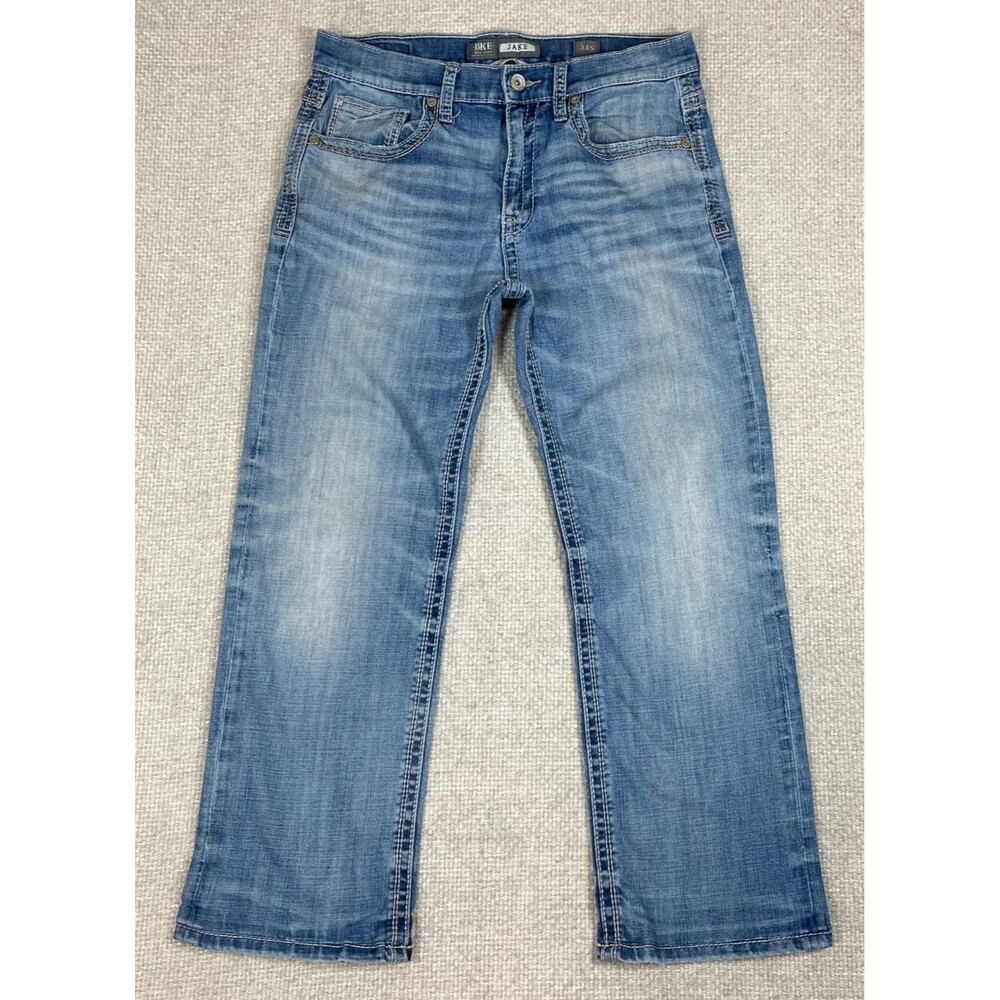 Buckle BKE Jake Bootleg Jeans Men's 34 Short Blue Denim Stretch Boot Cut